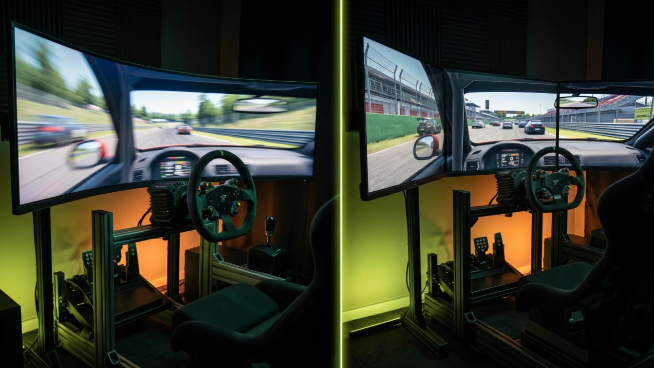 monitor curvo vs triple pantalla simracing 2026